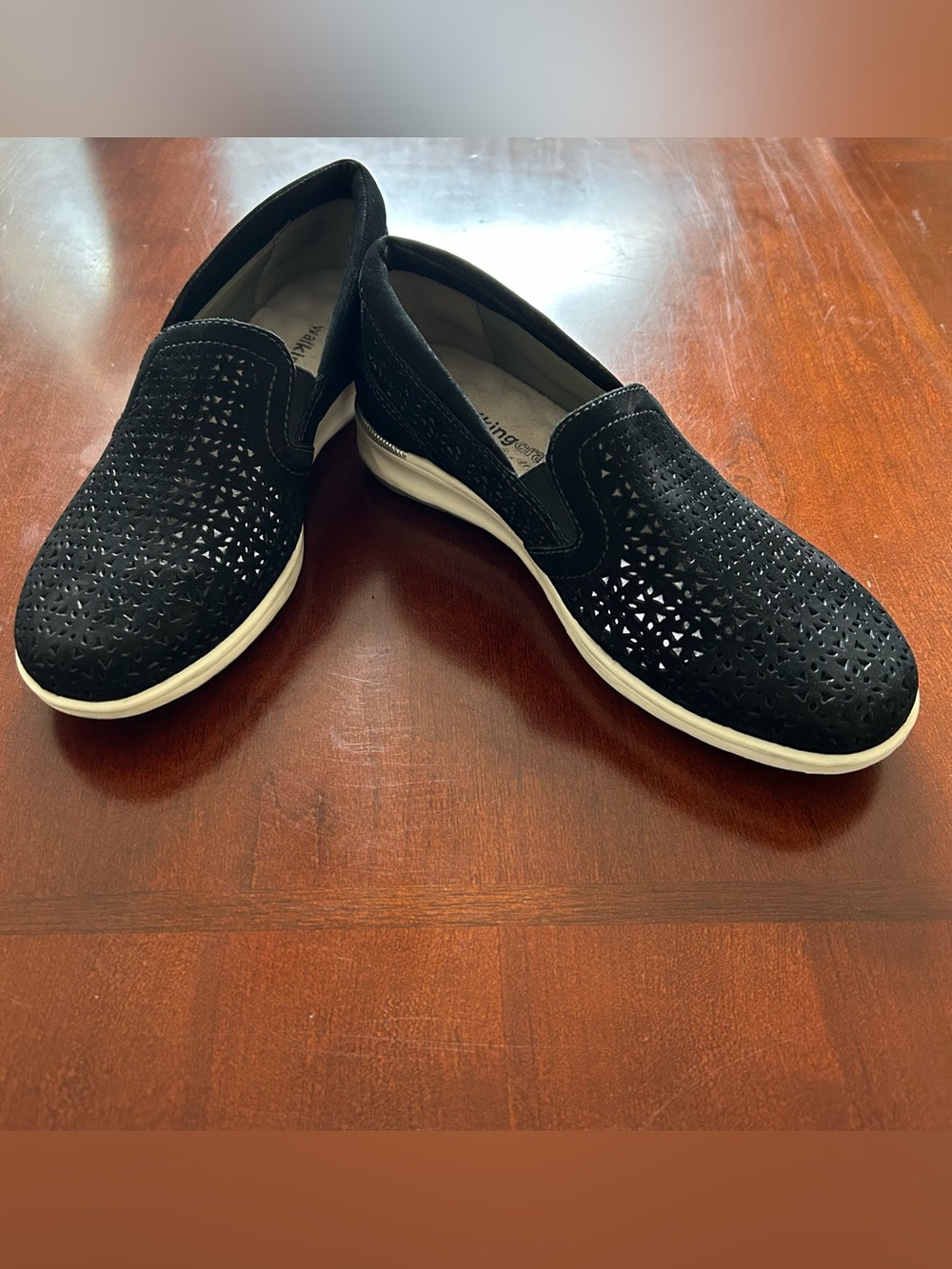 Walking Cradles Women's Black Genuine Leather Perforated Slip-On Loafers